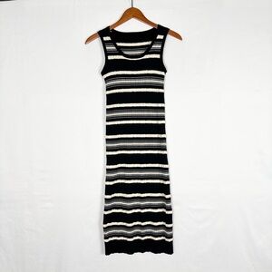 Striped Ribbed Midi Dress Black White‎ Bodycon Size M